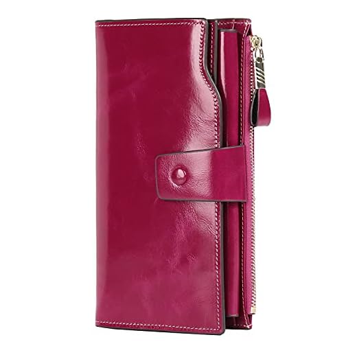 PARVENZA Femme Portefeuille RFID Blocage Bourse Cuir Véritable de Cire Porte-Monnaie Grande Capacité Purse Wallet Rosé PVZ0702R