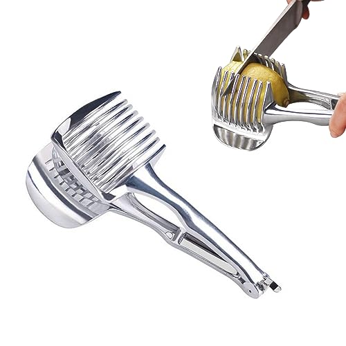 Stainless Steel Onion Slicer, Lemon Slicer Tomato Slicer Multipurpose Handheld Round Fruit Tongs of Onions, Avocados, Eggs and Other Vegetables Household Kitchen Tools