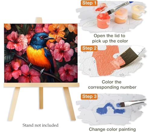 Pintar por números adultos pájaro lienzo grande 50x70 con pinceles y pinturas acrílicas DIY 6