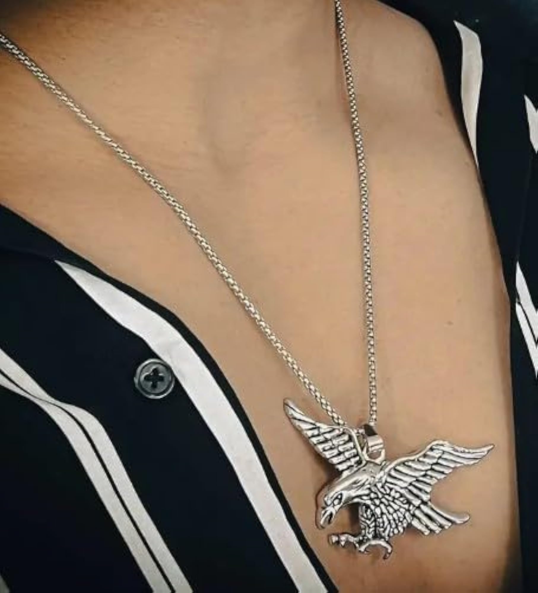 Stainless Steel Eagle Pendant Necklace and Owl Ring Set