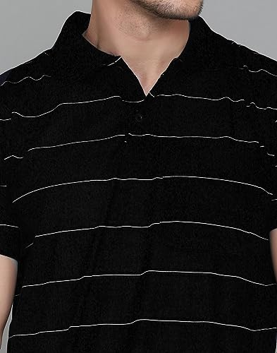 Image of INKKR Men's Striped Polo Neck Cotton Blend Multicolor T-Shirt