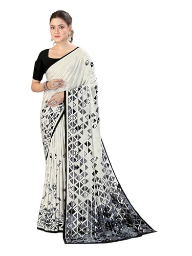 Image of SIRIL Women's Crepe Silk Printed Saree with Unstitched Blouse Piece