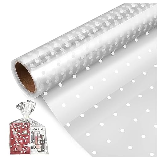 40 CM x 30 M Rollo De Envoltura De Celofán Transparente, 2,5 mil Rollo de Celofán, Papel de Regalo, para Flores, Embalaje de Cesta de Regalo (Patrón de puntos)