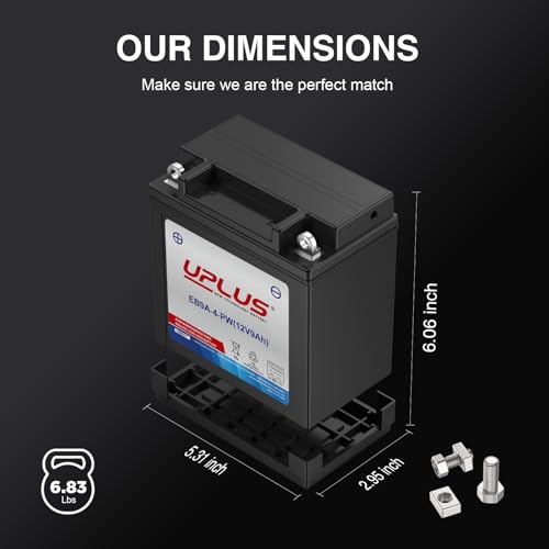 Image of YB9A-A ATV Battery, 12N9-4B-1 UPLUS AGM Motorcycle Snowmobile Batteries EB9A-4-PW 12 Volt 9 AH, Rechargeable Maintenance Free SLA