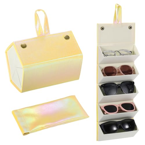 Image of PATIKIL Travel Sunglasses Organizer, 5 Slot Foldable Sunglasses Holder Leather Sunglass Storage Organizer with Pouch