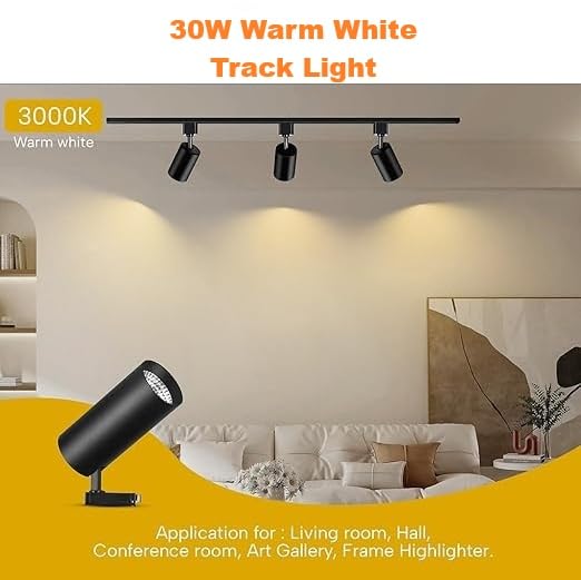 Image of 30 Watt, Warm White Black Colour Track Light, Spot Light /Focus Light (Heavy Gauge), Track Rail Not Included (Pack of 4, Warm White, 30Watts)