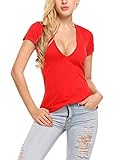 ❤Damen Elegante Kurzarmshirt V-Ausschnitt Basic Bluse.Ideal für Alltag, Arbeit, Urlaub, Für Frauen und Junioren