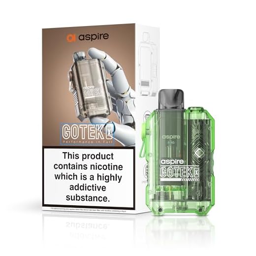 Aspire Gotek X Vaping Kit, Compact, Stylish Design, 650mAh Battery, 2mL Refillable Pod, Adjustable Airflow, Nic Salt Compatible, Beginner-Friendly, E Cigarette, E Cig, No Nicotine (Translucent Green)