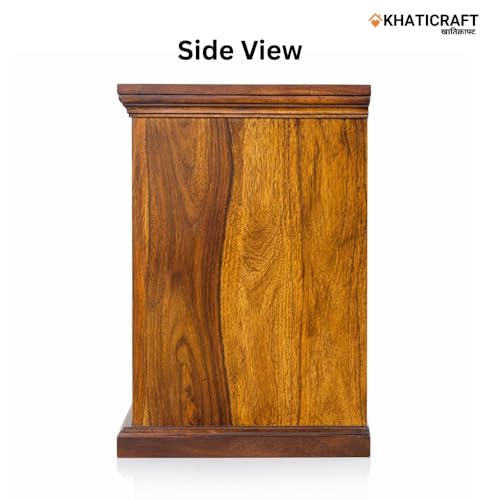 Image of Solid Sheesham Wood Chitra Bedside Table with Drawer and Door Storage for Bedroom | Wooden Nightstand Side Table for Living Room Home and Hotel | Honey Finish