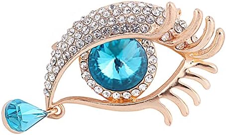 Personality Angel's Tears Rhinestone Diamond-studded Big Eyes Long Eyelashes Brooch Pin Covered Scarves Shawl Clip for Women Ladies (Light blue)