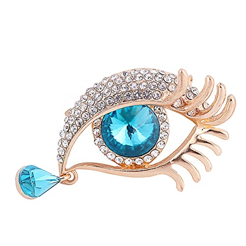 Personality Angel's Tears Rhinestone Diamond-Studded Big Eyes Long Eyelashes Brooch Pin Covered Scarves Shawl Clip For Women Ladies (Light Blue) #TOP1