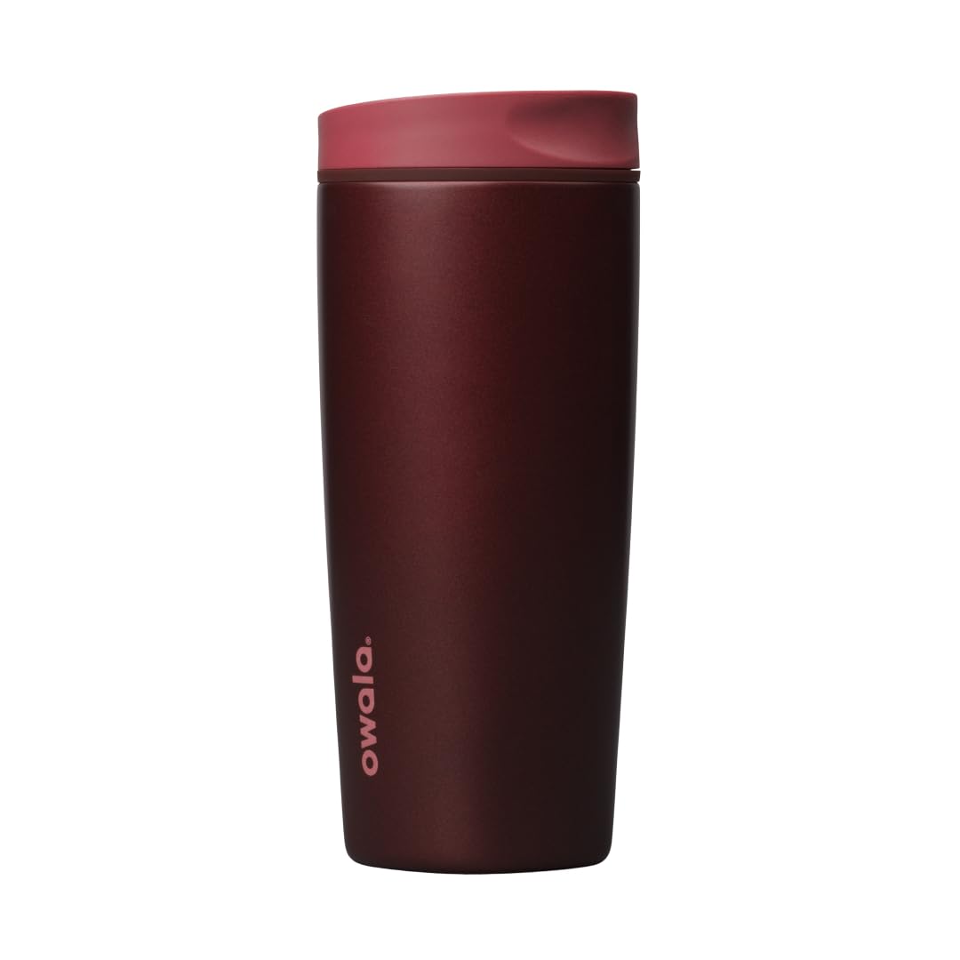 Owala SmoothSip Slider isolierbecher aus Edelstahl für Kaffee, 590ml, wiederverwendbarer Eiskaffee‑Becher, Thermo‑Reisebecher für heißen Kaffee, BPA‑frei, Kaffeebecher To Go, Black Cherry