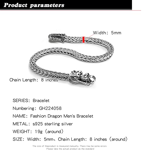 Pulsera de Plata 925 Hombre Cadena Dragón 5MM 8 Pulgadas miniatura 3