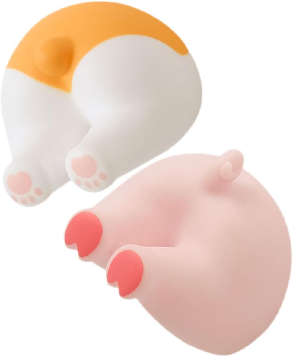 Housoutil 2pcs Animal Butt Hooks Toothbrush Holders Self-Adhesive Cartoon Bathroom Wall Utility Hooks Cute Pig Tail and Corgi Tail Decorative Hangers for Shower Organization