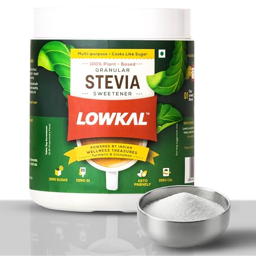 Image of LowKal Stevia Powder, 250g | Natural, Zero Calorie, No Sugar-Spike Ingredients | With Gut-Friendly Turmeric & Cinnamon | Sugar Free Stevia Powder