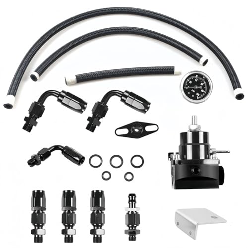 MiJunHD Fuel Pressure Regulator Kit,Universal Adjustable Car Aluminum Alloy Fuel Injection Pressure Regulators(Black)