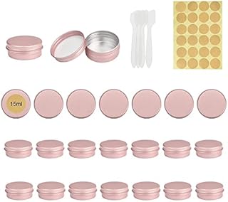 FIGFYOU 24 Pcs Aluminum Tin Jars, 15ml Empty Cosmetics Container Pots Travel Cosmetics Tins with Screw Lids,Labels & Spatula,Refillable Small Cosmetic Pots for Cream, Sample,Powder,Candle