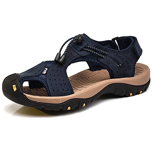 rismart Men's Closed Toe Walking Fastening Trekking Sport Shoes Suede Leather Sandals2