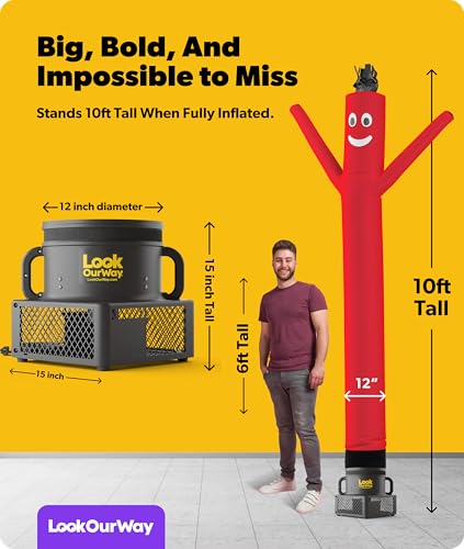 Image of LookOurWay Air Dancers Wacky Waving Inflatable Tube Man Set - 10 Feet Tall Inflatable Dancing Man with Blower - Red