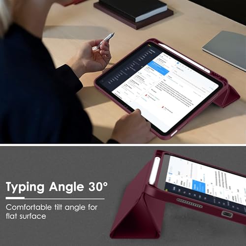 Image of ToaPoia Case for iPad (A16) 11 Inch 2025 /iPad 10th Generation 10.9 Inch 2022, Slim Trifold Stand Protective Cover with Pencil Holder and Soft TPU Back,Support Auto Sleep /Wake (Wine)