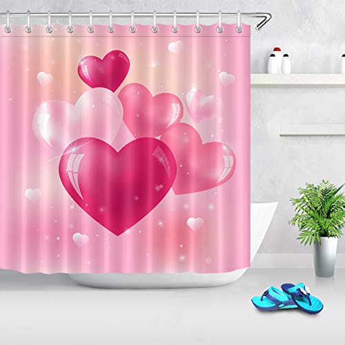 Lb YL15193-180 Valentines Day Shower Curtain Set Bright Glass Hearts In Pink Bathroom Curtain thumb #1