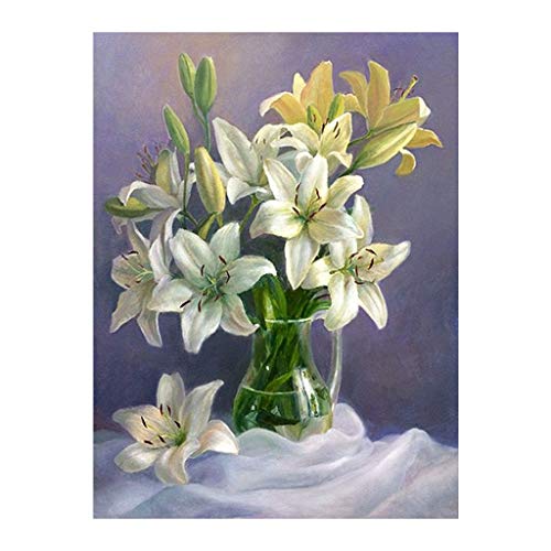 Diamond Paintings Kit de Pintura de Diamantes Cuadrados 5D Diamantes de Imitación para Decoración de la Pared Flores de Lirio Punto de Cruz kit para Principiantes Pintar por Numeros Adultos 30 x 40 cm