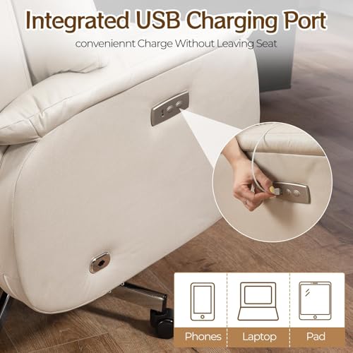 Image of ECOTOUGE Electric Office Chair with USB Charging, Recliner Executive Office Chair with Footrest, Big and Tall High-Back Desk Chair, 400LBS Weight Capacity, Microfiber, Beige