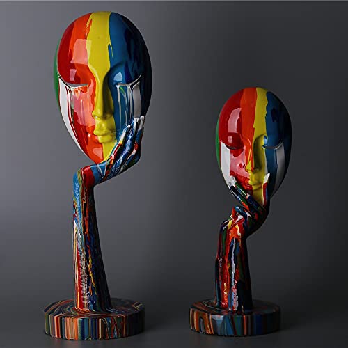 Suruim Simple Creative Colorful Female Face Art Statue Thinker Lady Sculpture Abstract Character Crafts Ornament Home Office Bedroom Living Room Study Decoration (Large 15.3X4.9X4.9In) #TOP1