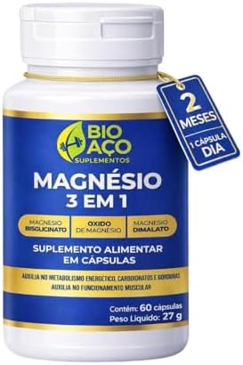 Magnésio 3 em 1 | Bisglicinato, Dimalato e Óxido | 60Cápsulas cad...