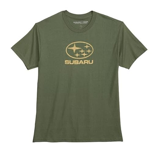 Subaru Classic '90s Distressed Cluster Cotton Tee (US, Alpha, Large, Regular, Regular) Military Green