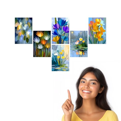 Image of SiddArtify Floral Wall Art Prints Set - Abstract Flower Poster Decor for Living Room Bedroom Office - Set of 2-4x6 Inch - Board (Pack of 6) - Sticker (Pack of 6)