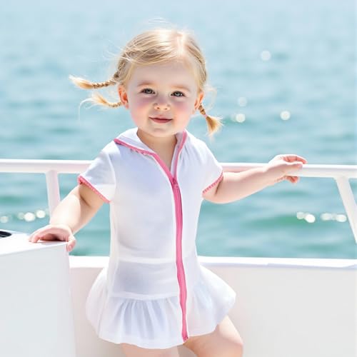 Image of Mubineo Toddler Girl Long Sleeve Swimsuit Beach Dress Cute Cover Ups Ruffle Bathing Suit Cover Up Kimono Kids Swimwear