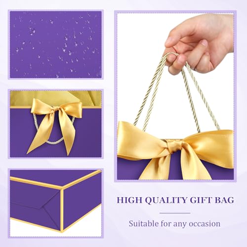 Image of JMANNI Gift Bags with Handles, 13 inch Medium Gift Bag for Presents, 1 Pcs Bags with 2 Tissue Paper and 1 Cards for Baby Shower Wedding Bridal Shower Mother's Day Birthday Party (Purple-gold