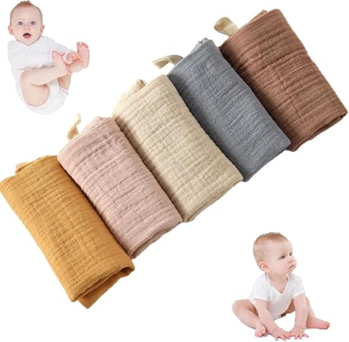 Shuyaodian 5 paños de muselina para bebé, cuadrados de muselina para lavar la cara, adecuados para bebés recién nacidos, limpiar el baño y la alimentación