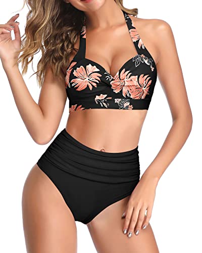 Image of Tempt Me Women Two Piece Swimsuit High Waisted Bikini Halter Vintage Retro Bathing Suit Push up Swimwear