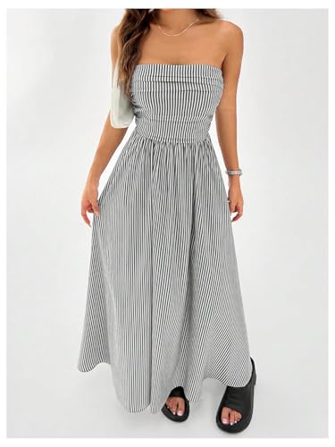 Milumia Women's Striped Strapless Maxi Dress Summer Flared Tube Top Long Dresses with Pocket4