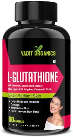 L-Glutathione 1000mg Capsule Supplement with Vitamin C & E, Biotin,Collagen Builder and Grape Seed Extract for Skin Brightening,Glowing Skin for Men and Women - 60 Capsules