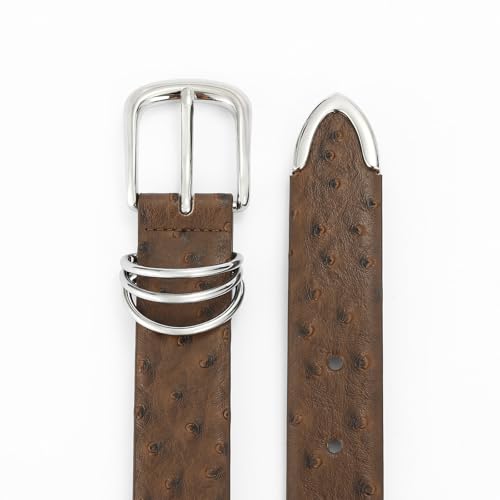RISANTRY Women's Ostrich Brown Belts with Silver Buckle Ladies Faux Leather Waist Belts for Jeans Dress & Casual Wear — view 4