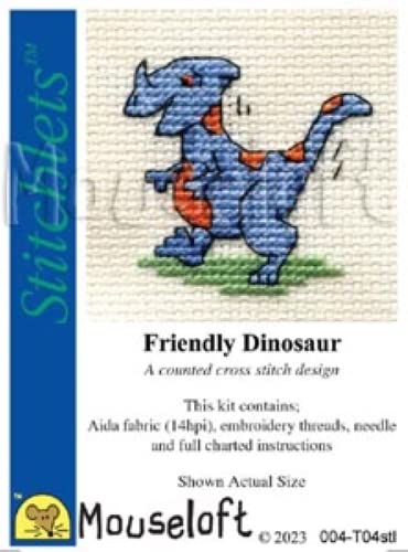 Mouseloft Mini Cross Stitch Kit - Friendly Dinosaurt, Stitchlets Collection