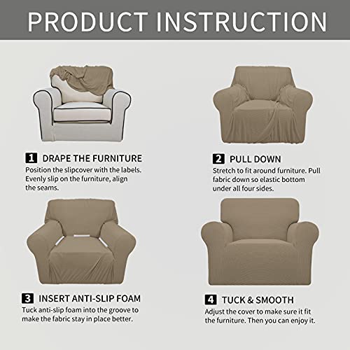 Image of Easy-Going Stretch Oversized Chair Sofa Slipcover 1-Piece Couch Sofa Cover Furniture Protector Soft with Elastic Bottom for Kids Spandex Jacquard Fabric Small Checks Natural