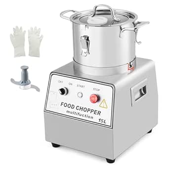 16 QT Commercial Food Processor, 1400W Stainless Steel Electric Food and Vegetable Processors, Easy Operation Chopper Meat Grinder Machine with Blade, Gloves, Brush, for Commercial Kitchen Restaurant