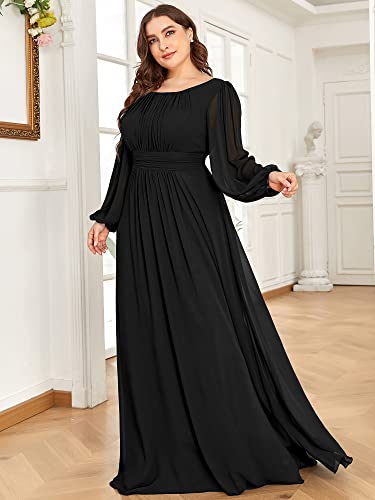 Ever-Pretty Women's Round Neck Long Sleeves Empire Waist Elastic Chiffon Flowy Plus Size Formal Evening Gown Bridesmaid Dress4