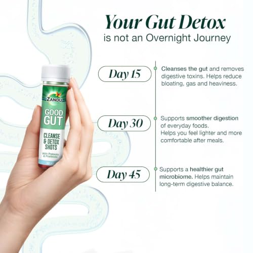 Image of Zandu Good Gut Cleanse & Detox Shots​ | 15 Day Gut Detox | Clinically Proven | With Prebiotics & Postbiotics, ​(30ml X 30 Shots), 900ml
