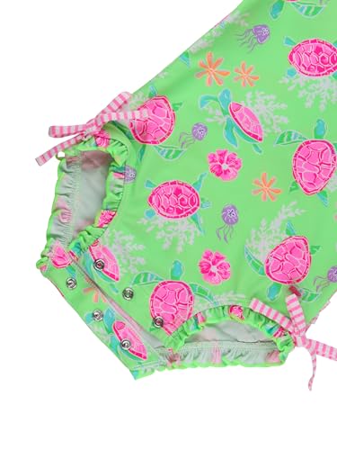 Image of RuffleButts Baby Girls UPF 50+ Sun Protection Floral Printed Long Sleeve One Piece Rash Guard Swimsuit with Zipper