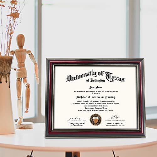 Graduationmall 8.5X11 Certificate Diploma Frame,Solid Wood & Uv Protection Acrylic,Glossy Cherry Finish With Gold Trim #TOP1