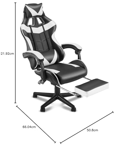 Soontrans ホワイト ゲーミングチェア フットレスト付き 人間工学 ゲーマーチェア ビデオゲームチェア 大人用 ティーン向け ヘッドレスト付き ランバーサポート 調節可能なリクライニングチェア (ポーラーホワイト)