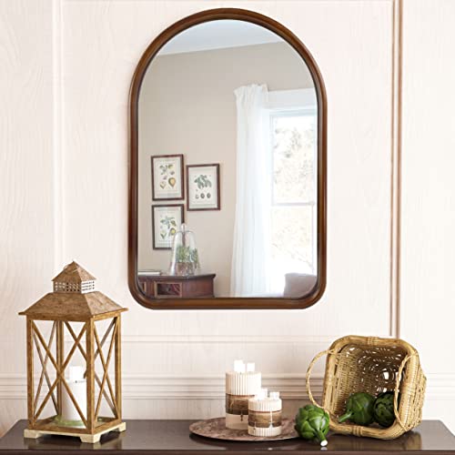 Sollertia Arched Wall Mirror With Solid Wood Frame, 30"X20" Arched Mirror Wall-Mounted Mirror For Bathroom Bedroom Living Room Entryway, Dark Walnut #TOP2