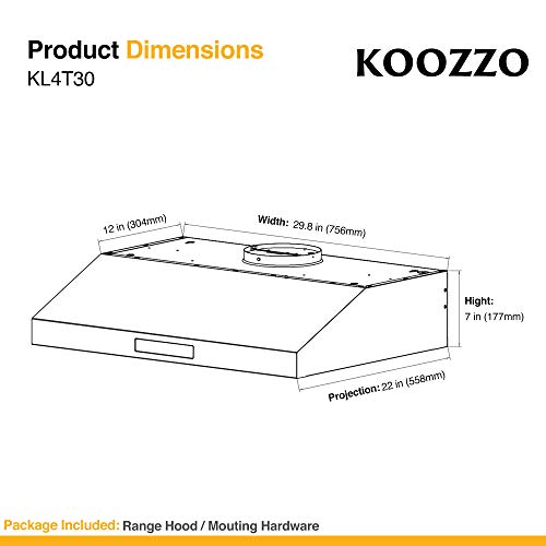Koozzo 30" Ducted Under-Cabinet Stainless Steel Range Hood, 860Cfm, 6 Fan Speeds, Dual 3W Led Light, Touch Control Panel, Clock Shown, Delay Off #TOP5