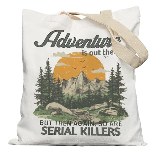 YeiHe Funny Mountain Hiking Tote Bag, Adventure Gifts Canvas Tote Bags, Gifts for Camping Hiking Nature Lovers, Adventure Is Out There Reusable Grocery Shopping Bags