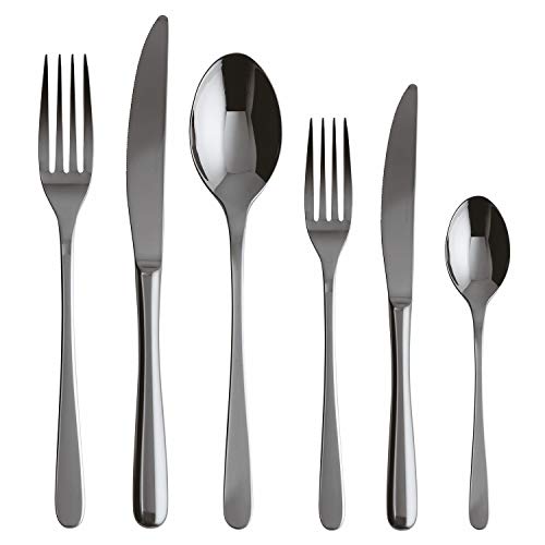 Il set 36 pz è composto da: 6 cucchiai tavola, 6 forchette tavola, 6 coltelli tavola, 6 forchette frutta, 6 coltelli frutta e 6 cucchiaini tè